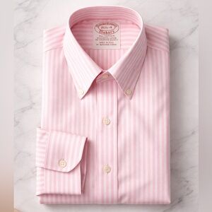 Brooks Brothers Makers Pink Stripe Dress Shirt 15.5 34